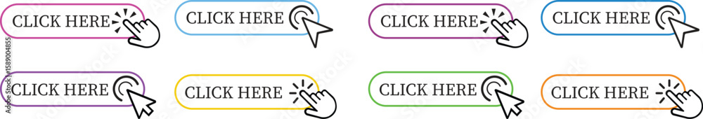 Aufkleber click here button icon set.pointer click button. modern action button mouse click symbol. computer m