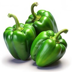 Three ripe green bell peppers grouped together isolated on white background