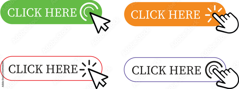 Aufkleber click here button icon set.pointer click button. modern action button mouse click symbol. computer m
