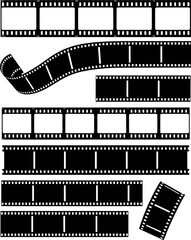 Black and white film strips with blank frames and perforations vector