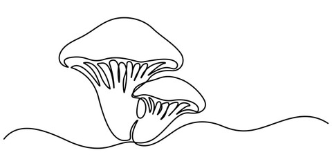 Mushroom One Line Drawing Of Minimalist Vector Icon. Abstract shaped bell mushroom. single line bell mushroom icon. Mushrooms drawing by one continuous line isolated vector