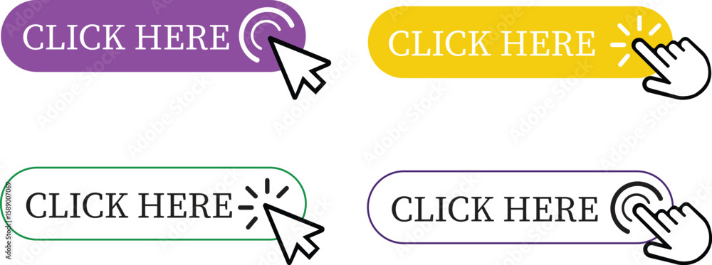 Aufkleber click here button icon set.pointer click button. modern action button mouse click symbol. computer m