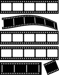Black film strips with perforations and blank frames white