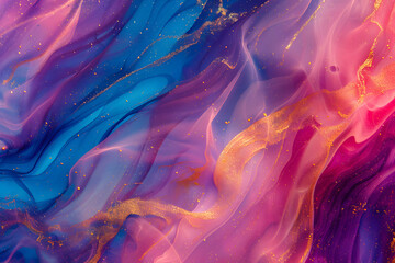 Obraz premium Abstract Fluid Swirls in Purple Blue and Gold