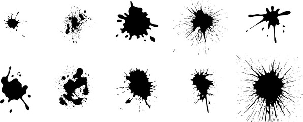 Black ink splatters and splashes abstract artistic design elements paint