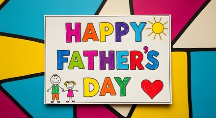 Colorful Father's Day Card with Child's Drawing