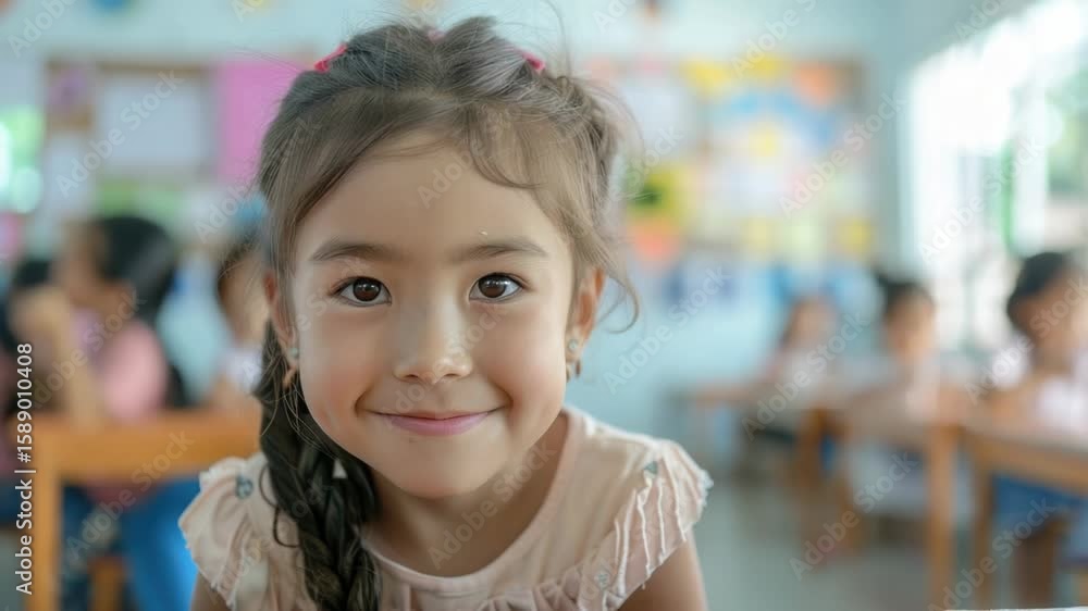 Aufkleber a young student sits at a table in a typical classroom setting, ready to learn