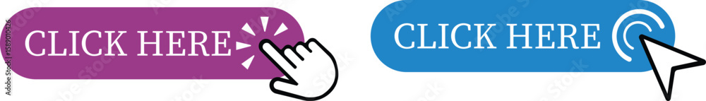 Fototapete Click Here Button Icon set.Pointer Click button. Modern action button mouse click symbol. Computer mouse click cursor or Hand pointer symbol. Cursor arrow icon. Clicking finger. Vector illustration.