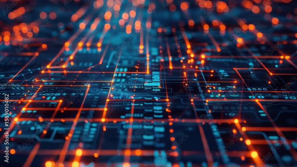 Poster Close-up view of a computer circuit board with various components and wires