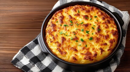 Savory Shepherd's Pie with Golden Brown Crust Evoking Delicious Comfort Food on Wooden Table