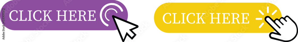 Fototapete Click Here Button Icon set.Pointer Click button. Modern action button mouse click symbol. Computer mouse click cursor or Hand pointer symbol. Cursor arrow icon. Clicking finger. Vector illustration.