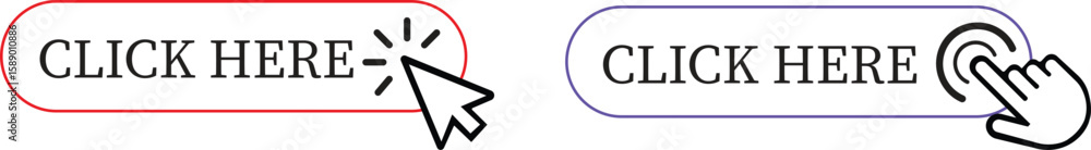 Fototapete Click Here Button Icon set.Pointer Click button. Modern action button mouse click symbol. Computer mouse click cursor or Hand pointer symbol. Cursor arrow icon. Clicking finger. Vector illustration.