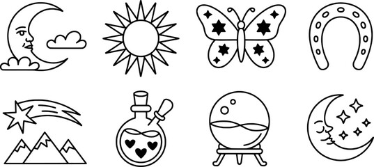 Celestial bodies and mystical objects collection moon crescent