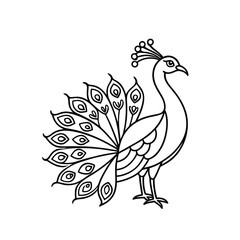 White Peacock Line Art – Ornamental Style
