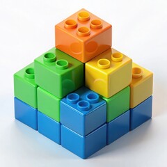 Colorful building blocks stacked in a pyramid shape isolated on white background