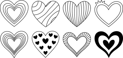 Diverse Heart Shapes With Black Outline Designs white
