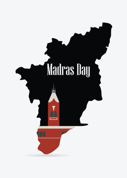 madras day or Chennai Day map with landmark vector poster