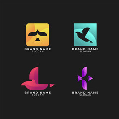 Creative Colorful Bird Logo Collection with Gradient. Style Minimalist Modern Design for Business and Company Use