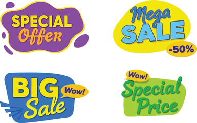 Colorful sale stickers vector design for special offer big sale mega sale and special price promotion sale vector