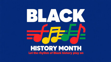 Fototapeta premium The blue background with colored notes and text represents the rhythmic inheritance of black history, used for music promotion and cultural commemoration scenes.