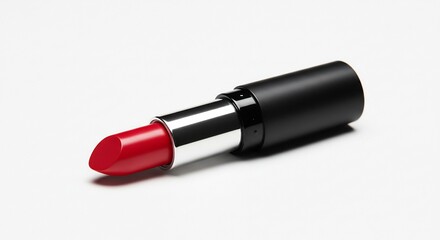 Fototapeta premium Leuchtendes Rot strahlt elegant auf weissem Hintergrund Lippenstift Produktfotografie. AI Generated