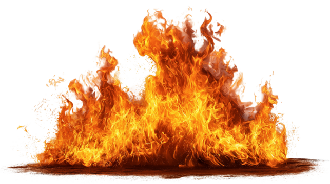 Intense Fire on Transparent Backdrop, Ideal for Visual Effects and Dynamic Compositions