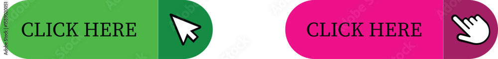 Fototapete Click Here Button Icon set.Pointer Click button. Modern action button mouse click symbol. Computer mouse click cursor or Hand pointer symbol. Cursor arrow icon. Clicking finger. Vector illustration.