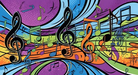 Vibrant Pop Art Music Notes Composition