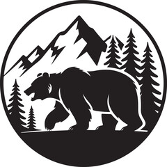 Obraz premium Majestic Bear Silhouette VectorRoaring Bear in the Wild IllustrationWalking Grizzly Bear DesignForest Bear Wildlife ClipartStrong Wilderness Bear Graphic