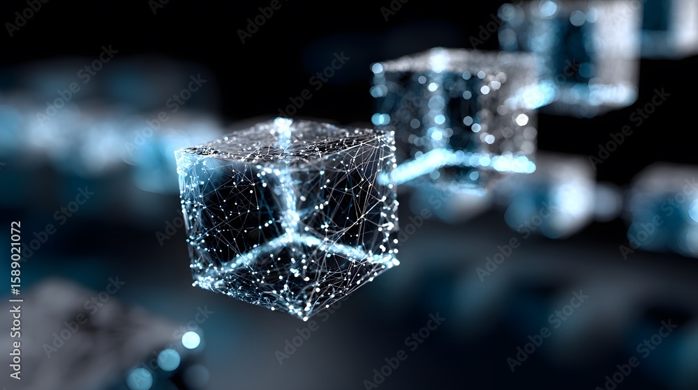 Poster interconnected transparent cubes with network patterns
