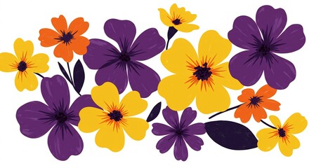 Fototapeta premium Lila und Gelb leuchtende Blumen strahlen freundliche Frühlingsatmosphäre aus. AI Generated