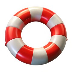 Bright red and white striped life preserver ring isolated on white background