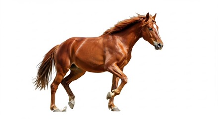 Naklejka premium Rostbraunes Pferd elegant im Schritt vor hellem Hintergrund. AI Generated