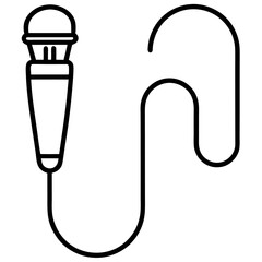 Simple line art illustration of a vintage microphone with its cable and plug isolated on white background