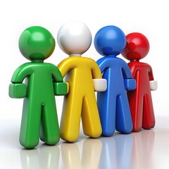 Four colorful figures standing together in a line isolated on white background