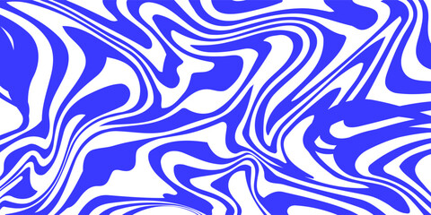Fototapeta premium Blue wavy lines abstract background. Trendy psychedelic retro style backdrop. Waves, swirl and twirl pattern. Twisted distorted vector texture. Y2k aesthetic design