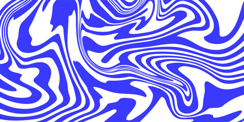 Blue wavy lines abstract background. Trendy psychedelic retro style backdrop. Waves, swirl and twirl pattern. Twisted distorted vector texture. Y2k aesthetic design