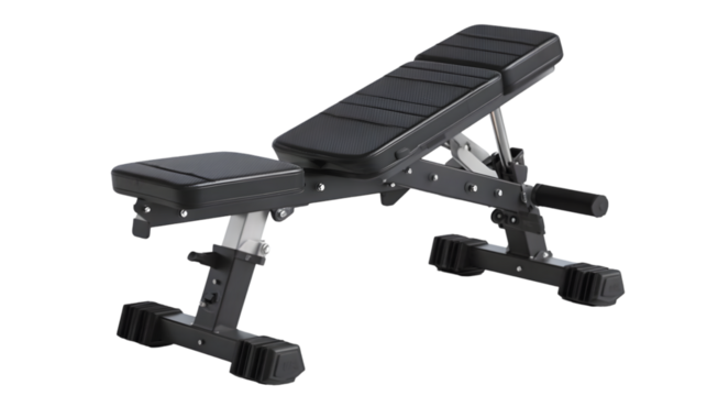 Adjustable weight bench designed for strength training, set in a modern gym with fitness equipment