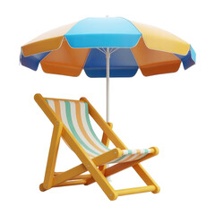 Colorful beach chair with umbrella for relaxing outdoor summer vacations and rest at seaside