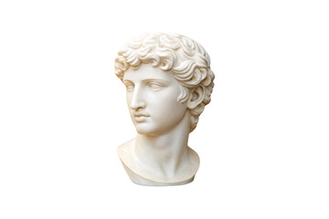 Obraz premium Classical marble bust with wavy hair, Roman-style sculpture of young person, isolated on a transparent background