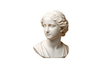 Obraz premium Classical marble bust with elegant hairstyle, draped clothing, feminine features and grace, isolated on a transparent background
