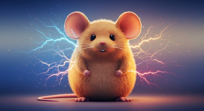 Souris mignonne electrisee lumiere vive style dessin anime. AI Generated