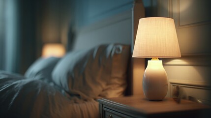 Bedroom Interior with Turned-Down Bed and Dim Light