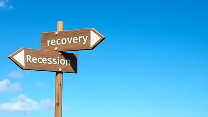 Fototapeta premium signpost with recession and recovery directions