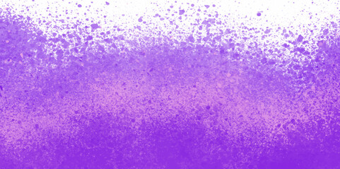 Paint spray drops on white background. Purple aquarelle painted dust particles. Colorful gradient splatter design. Color waves scattered with artistic paint texture details.