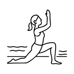 Fototapeta premium Low lunge beach yoga pose for strength, grounding, and fluid breath
