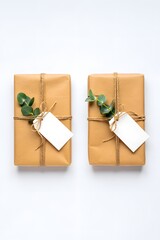 Gift wrapping ideas brown paper presents with eucalyptus and tags for christmas birthday diy