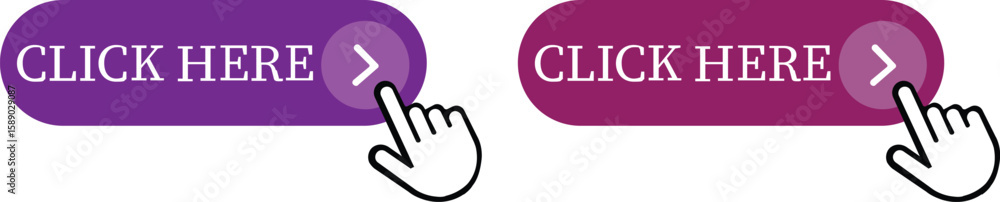 Fototapete Click Here Button Icon set.Pointer Click button. Modern action button mouse click symbol. Computer mouse click cursor or Hand pointer symbol. Cursor arrow icon. Clicking finger. Vector illustration.