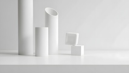 Minimalist white geometric shapes product display background for advertising and branding mockups