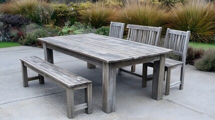 Rustic Wooden Outdoor Patio Dining Set Garden Table Bench Chairs